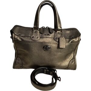COACH Rhyder 33739 Metallic 2 Tone Leather Satchel Carryall Bag with Long Strap